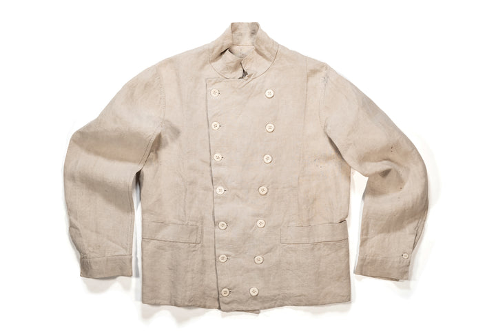 Rare 1890's French Military Exercise Jacket Linen Double Breasted.