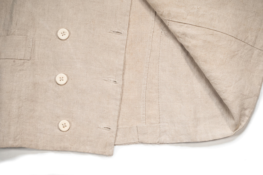 Rare 1890's French Military Exercise Jacket Linen Double Breasted.