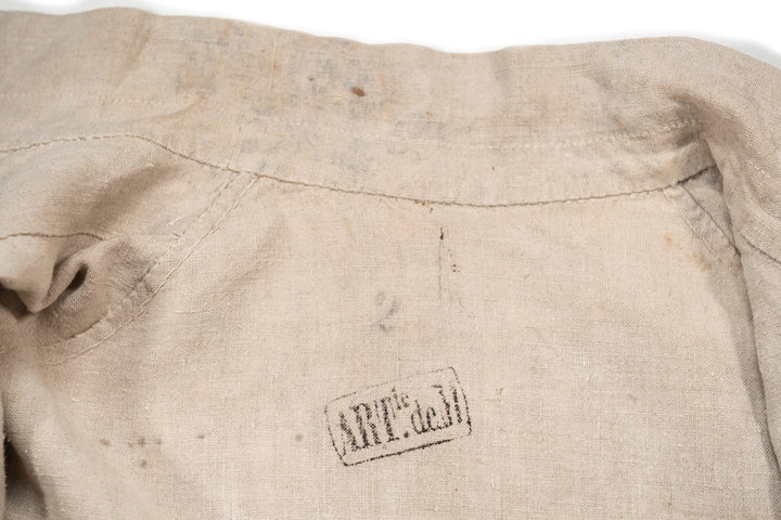 Rare 1890's French Military Exercise Jacket Linen Double Breasted.